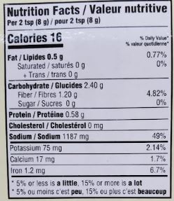 The Nutrition Facts of Naseem Chicken Masala 