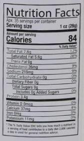 The Nutrition Facts of Nordex Piknik White Cheese 