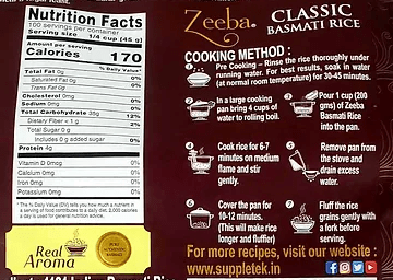 The Nutrition Facts of The Nutrition Facts of Zeeba Classic Basmati Rice