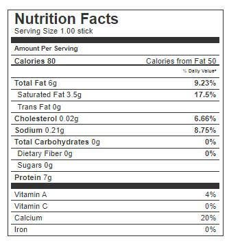 The Nutrition Facts of O Organics String Cheese, Low-Moisture, Mozzarella, Part-Skim