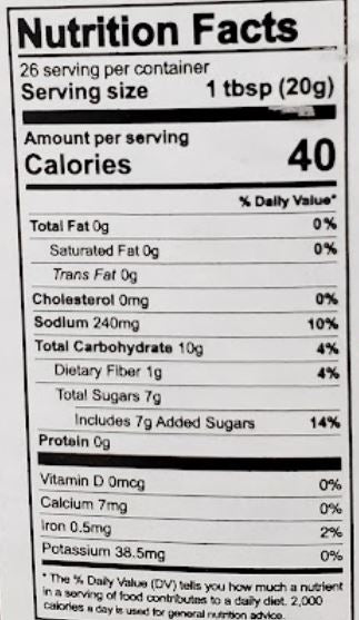The Nutrition Facts of Patel's Fresh Kitchen Khatti Meethi Chutney 