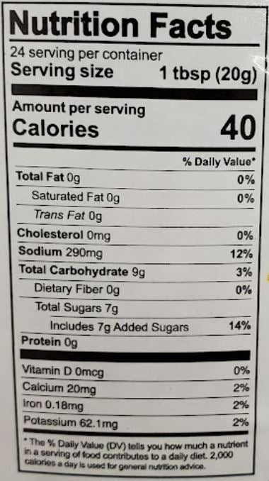 The Nutrition Facts of Patel's Fresh Kitchen Masala Ketchup 