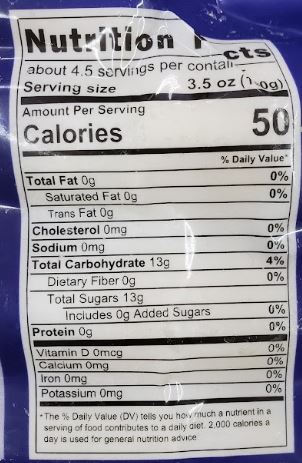 The Nutrition Facts of Preemas Sugar Cane 