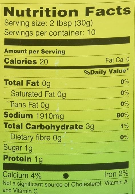 The Nutrition Facts of Priya Lime Ginger Pickle (With Garlic) 