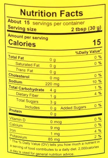 The Nutrition Facts of Queen Garden Cooking Tamarind 