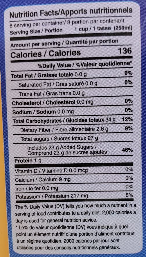 The Nutrition Facts of Quice Pink Guava Drink Large 