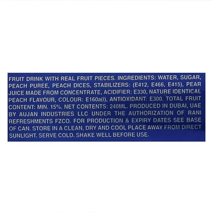 The Nutrition Facts of Rani Float Pulp juice Peach