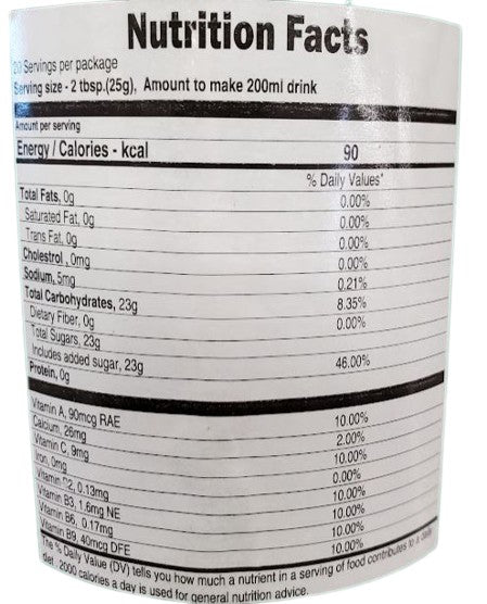 The Nutrition Facts of Rasna Fruit Plus Lemon Drink 