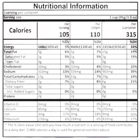 The Nutrition Facts of Regal Kitchen Mixed Vegetable Curry 