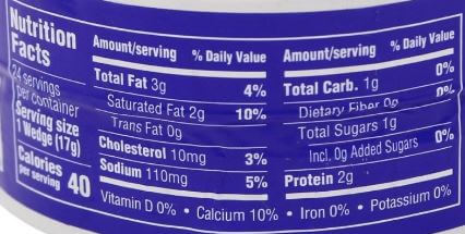 The Nutrition Facts of Regal Picon Cheese Wedges Large 