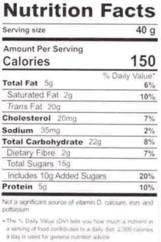 This is the Nutrition of Rehmat-e-Shereen Zafrani Peda.