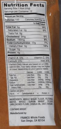 The Nutrition Facts of Roti Fresh Uncooked Roti Chapati (12pcs) 