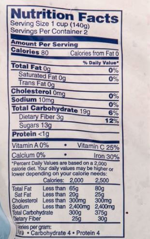 The Nutrition Facts of SNO Organic Blueberries