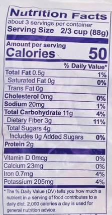 The Nutrition Facts of SNO Organic Vegetables