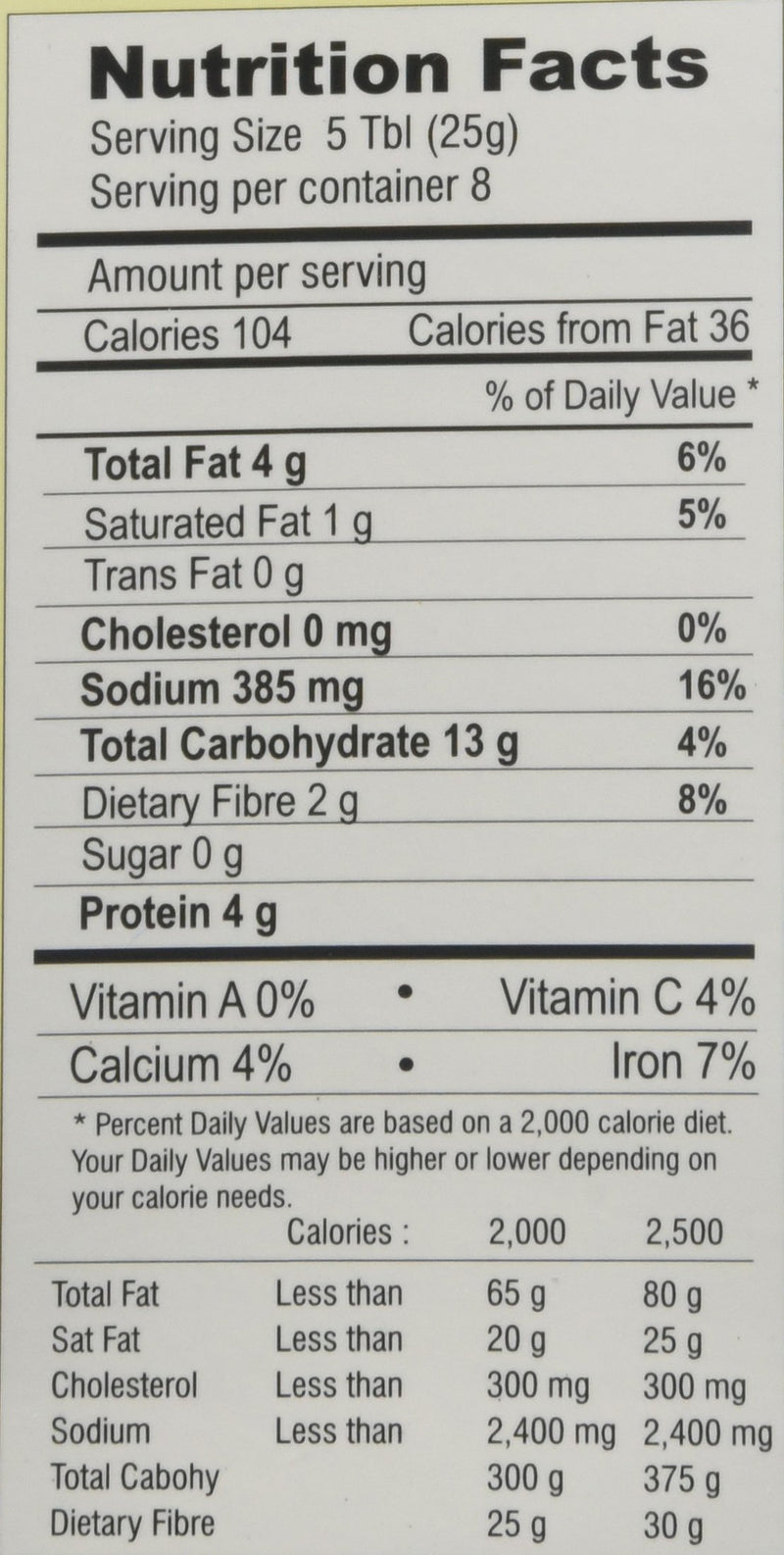 The Nutrition Facts of Sakthi Fish Curry Masala 