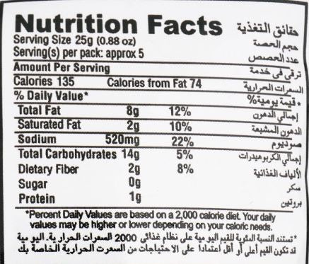 This is the Nutrition of Shahi Snacks Salt Chips.