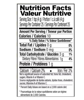 The Nutrition Facts of Shan Black Pepper Powder 