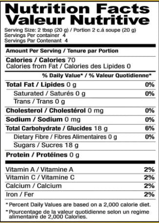 The Nutrition Facts of Shan Jelly Crystals Orange 