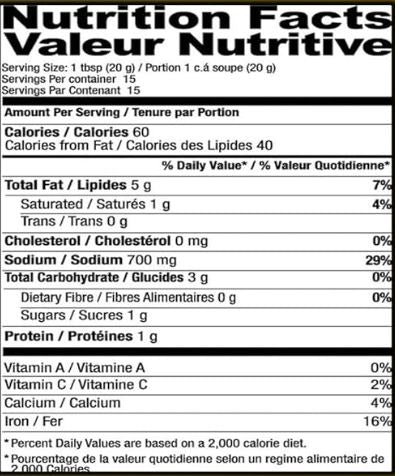 The Nutrition Facts of Shan Mixed Pickle 