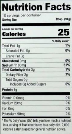 The Nutrition Facts of Shan Vegetable Curry Mix 