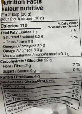 The Nutrition Facts of Sher Desi Style Atta