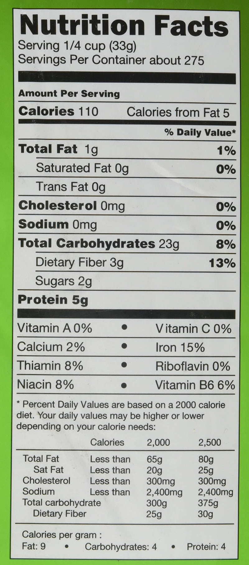 The Nutrition Facts of Sujata Multi Grain Atta