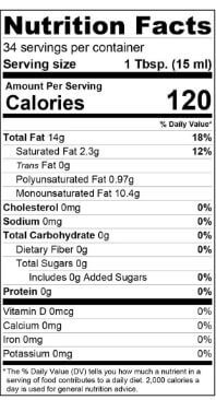 The Nutrition Facts of Sultan 100% Extra Virgin Olive Oil
