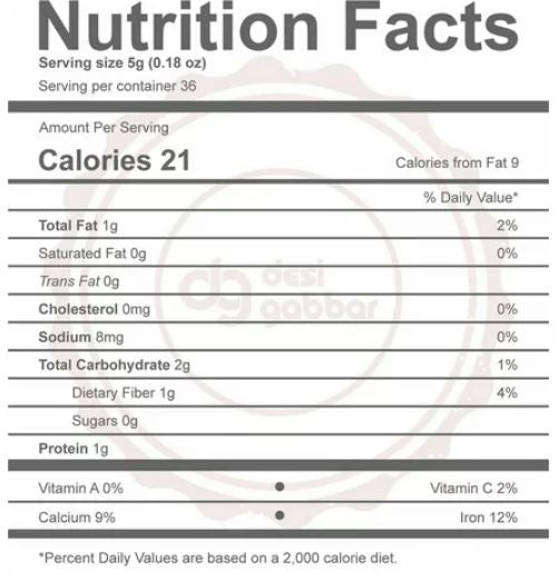 The Nutrition Facts of Swad Ajwain Seeds (Bishop) 