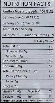 The Nutrition Facts of Swad Andhra mustard seed 