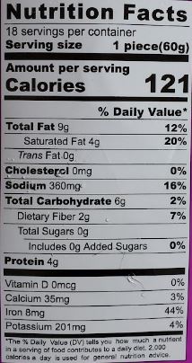 The Nutrition Facts of Swad Batata Vada 12pcs + 6 Free Value Pack