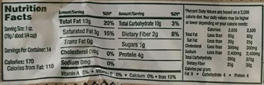 This is the Nutrition of Swad Cashew Pieces