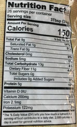 The Nutrition Facts of Swad Chia seeds 