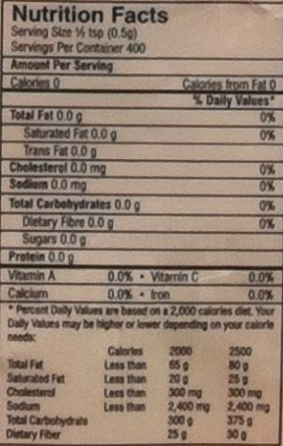 The Nutrition Facts of Swad Chili Powder Bottle 