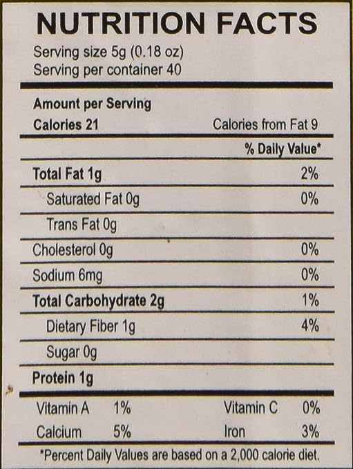 The Nutrition Facts of Swad Cumin (Jeera) Powder Bottle 