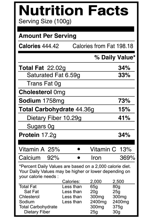 The Nutrition Facts of Swad Cumin powder 