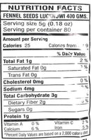 The Nutrition Facts of Swad Fennel seed  lucknowi 