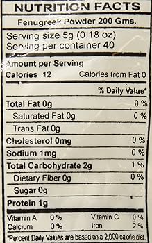 The Nutrition Facts of Swad Fenugreek powder 