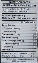 The Nutrition Facts of Swad Garam Masala Bottle 