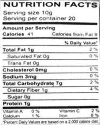 The Nutrition Facts of Swad Ginger Powder Bottle 