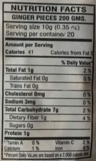 The Nutrition Facts of Swad Ginger Powder 