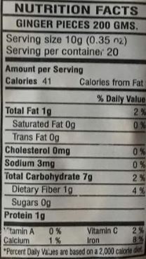 The Nutrition Facts of Swad Ginger whole dried 