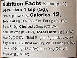 The Nutrition Facts of Swad Hing Powder 
