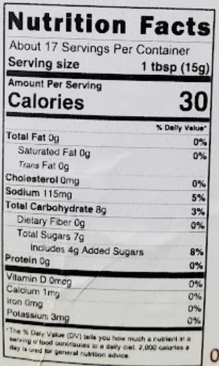 The Nutrition Facts of Swad Hot & Tangy Mango Small 