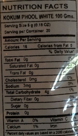 The Nutrition Facts of Swad Kokum phool white 