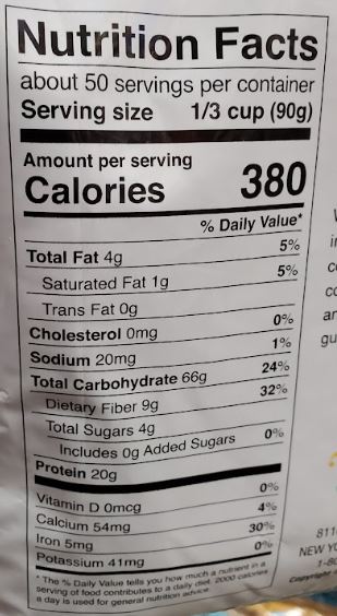 The Nutrition Facts of Swad Madhi Toor Dal Oily Large 