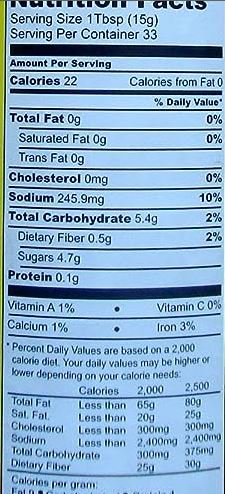 The Nutrition Facts of Swad Masala Chilli Sauce 