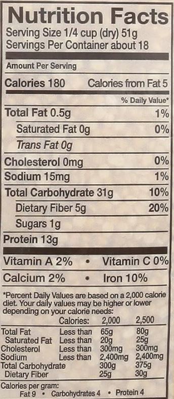 The Nutrition Facts of Swad Moong Dal 
