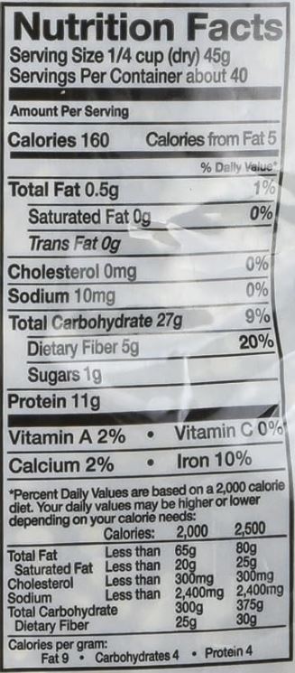 The Nutrition Facts of Swad Moong Split 