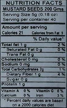 The Nutrition Facts of Swad Mustard seeds 