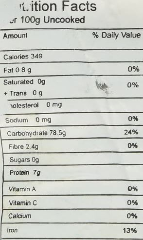 The Nutrition Facts of Swad Natural Brown Rice
